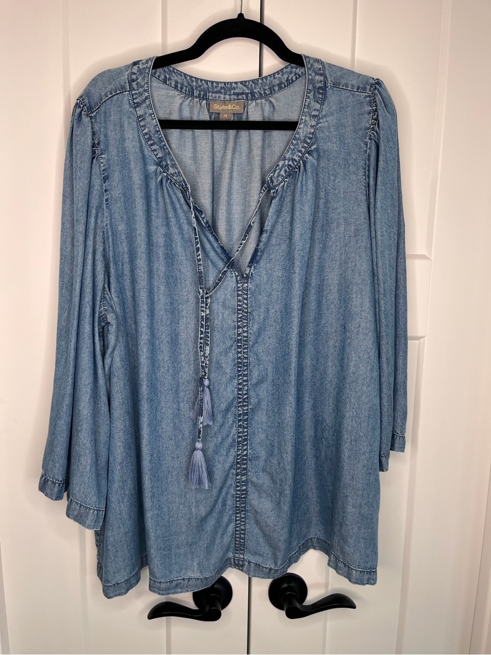 Style & Co. Light Blue Denim Tunic Top with Tassel Tie Plus Size 3X